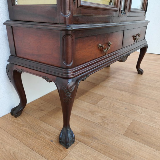 Image 1 of Vitrine, buffet, vaisselier, meuble mural de style Chippendale vintage