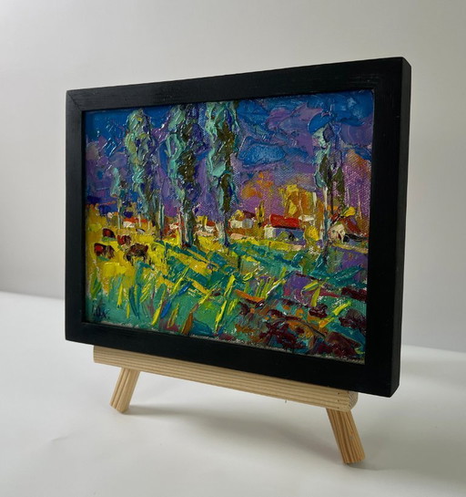 Original Oil Painting Summer Village Landscape Country Nights