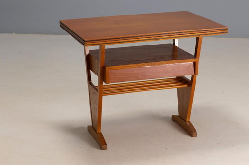 Coffee Table, Mid Century Folding Top Storage Drawer, 1960s–1970s, Czechoslovakia
