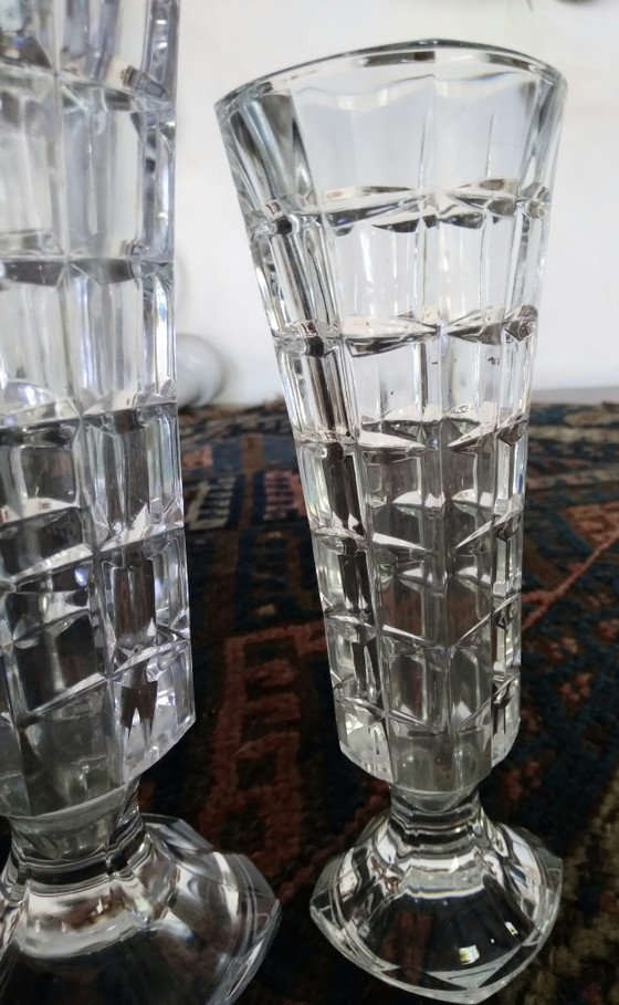 Image 1 of Set of Cristal d'Arques crystal vases, waffle pattern, 1970s