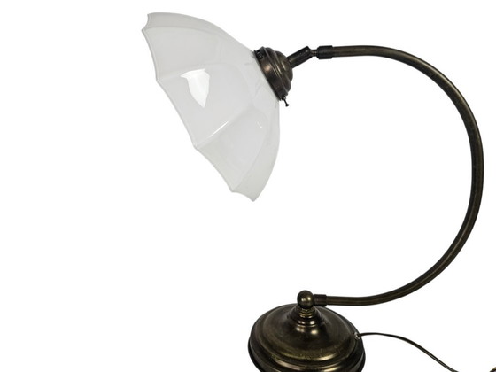 Image 1 of Banker's lamp - table lamp - opaline - brass - 3rd quarter of the 20th century