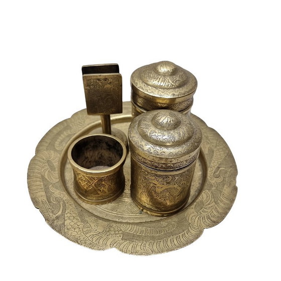 Image 1 of Juego de fumar indonesio de latón antiguo, de mediados del siglo XX