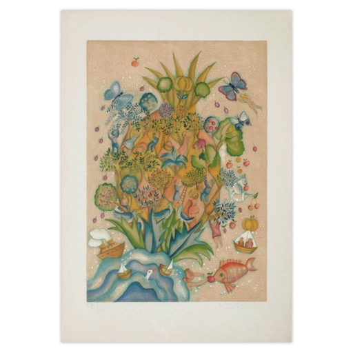 Françoise Deberdt Lithographie Signée Fruits Des Iles 1975 – lithos zeefdrukken, Paper
