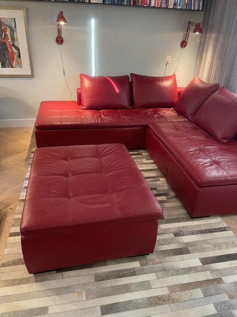 Corner Sofa (In 2 Parts) With Footstool in Leather