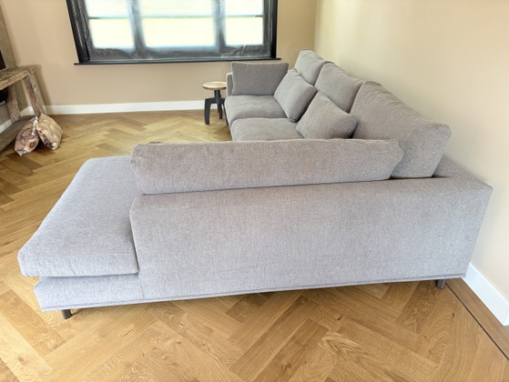 Image 1 of Gloednieuwe stoffen hoekbank kleur taupe ongebruikt
