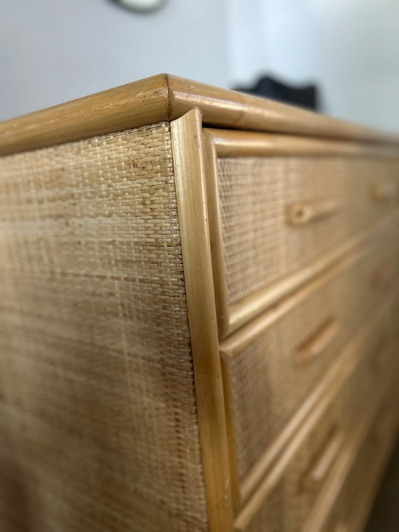 Image 1 of Vintage rattan bamboo chest of drawers