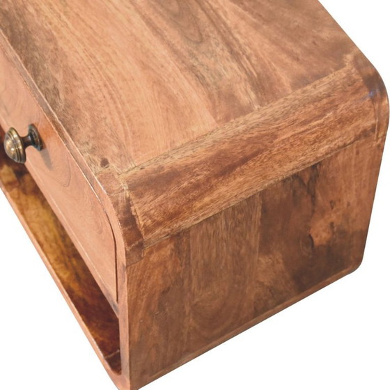 Mini comodino da parete in legno massello di mango con finitura caramello miele. – Artisan, Comodini, Wood (photo 6 of 10)
