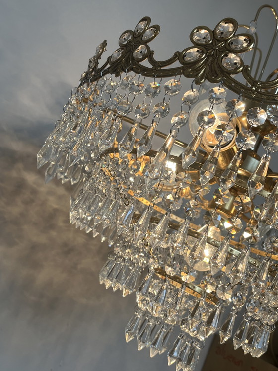 Image 1 of Art Nouveau style openwork frame crystal chandelier with crystal beads