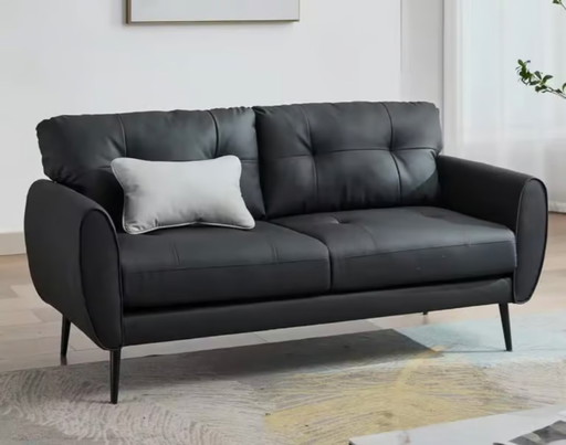 Sofa Couch 61" Petit Canapé Loveseat pour le Salon, Canapé en Faux Cuir Noir