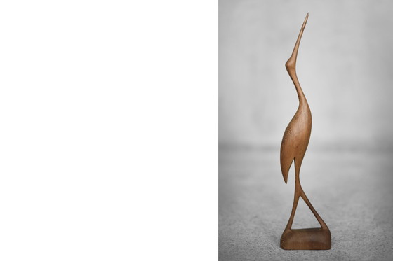 Image 1 of Sculpture en bois vintage Mid Century Danish Modern Figurine Crane, 1960s