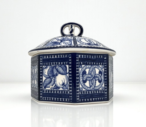 Bahlsen porseleinen koekjespot – Ontwerp door Gertrud Kraut (1914) – Blauw en wit – Duitsland