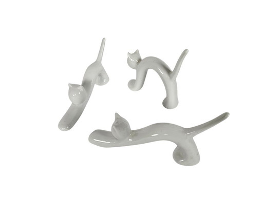 Vintage - Naaman Porcelain Factory - Israel - White - Cast Porcelain - Stretching cats (3) - Sculpture - Statue