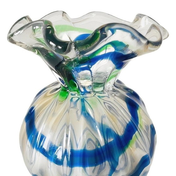 Image 1 of Vintage mid-century Murano turned vase bright blue green 1950s