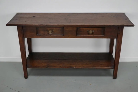Image 1 of Vintage Franse rustieke landelijke eikenhouten bijzettafel