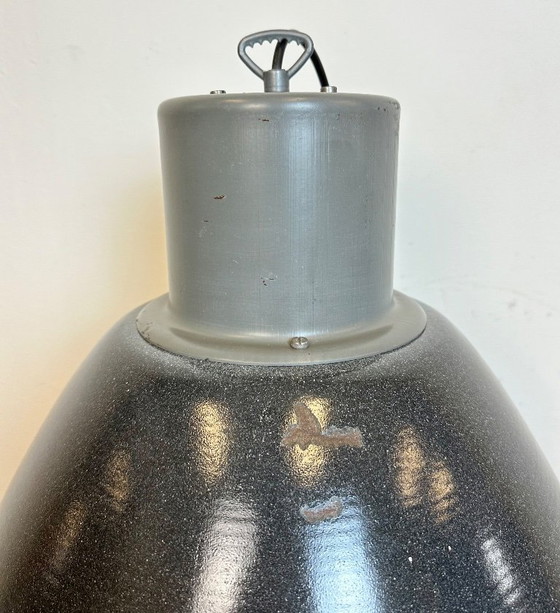 Image 1 of Large Dark Grey Enamel Industrial Factory Lamp from Elektrosvit, 1960s
