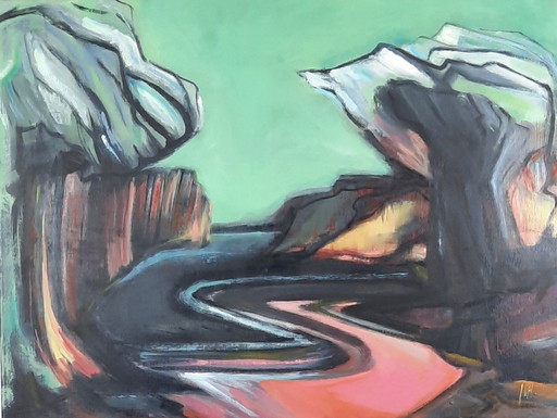 Pintura del río rosa de Iris Hartman