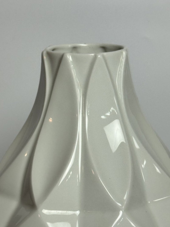 Image 1 of Mid-Century Ceramic High Gloss Enamel White Porcelain Vase with Geometric Relief by Königlich privilegierte Porzellanfabrik.