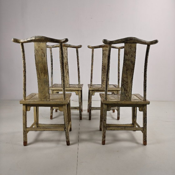 Image 1 of Set di quattro sedie cinesi con schienale a giogo del XIX secolo, circa 1890