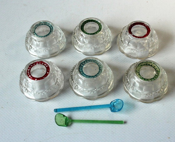 Image 1 of 6 ensaladeras de cristal con 2 cucharas de cristal - rareza de los años 20