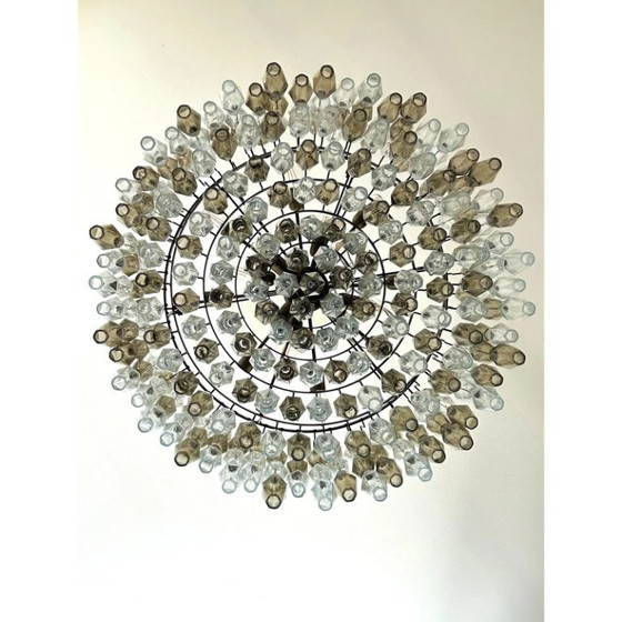 Image 1 of Lámpara de araña Poliedro contemporánea de cristal de Murano de gran tamaño en estilo Venini bruñido de Simoeng.