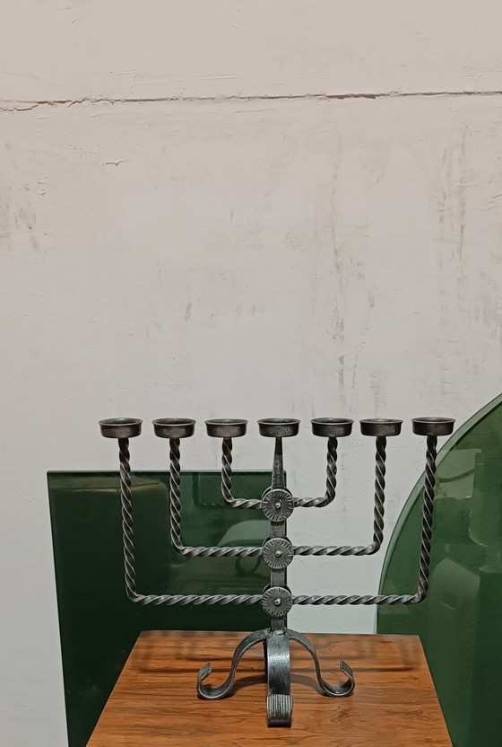 Image 1 of Vintage brutalist wrought iron candle holder 