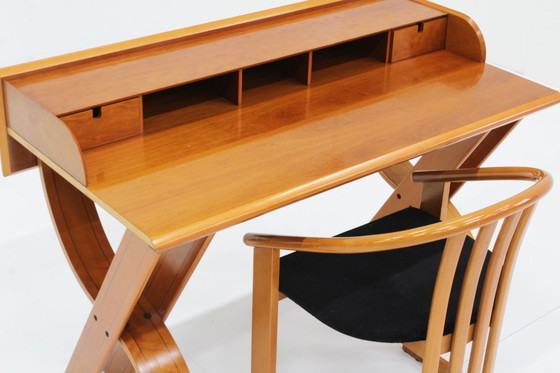 Image 1 of Italienischer Holzschreibtisch und Stuhl 1970er Jahre