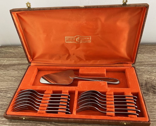 Ecrin2 of 12 forks and 1 stainless steel dessert server by Devouge Dupont silversmiths