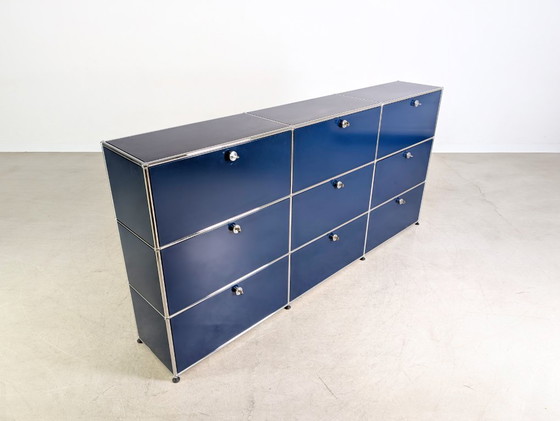 Image 1 of Original USM Haller sideboard, steel blue, 3x3; Fritz Haller chest of drawers