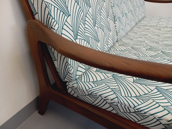 Image 1 of Arne Wahl Iversen voor Komfort 3-zits Scandinavische vintage bank in teak en stof uit de jaren 60