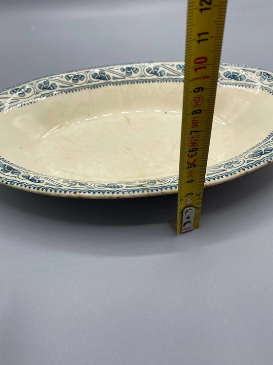 Boulenger ovale schaal van fijn aardewerk voor relish, blauwe decoratie, eind 19e eeuw – Decoratieve objecten (photo 5 of 5)