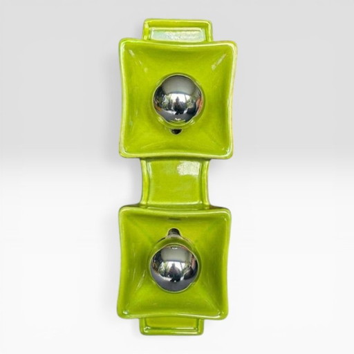 1 van 3: vintage groene wandlamp van PAN keramik. Groene lamp met twee fittingen. Keramiek. Retro, 70s stijl.