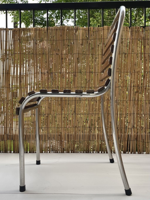 Franse bistrostoelen stapelbaar (set van 4) van chroom en hout