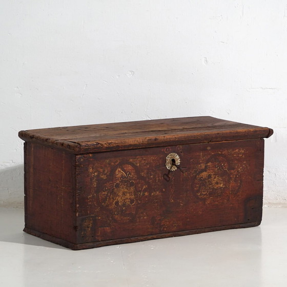 Baule antico dipinto con motivi floreali e serratura in ferro (c.1820) #47 – Cassettiere, Iron (photo 4 of 40)