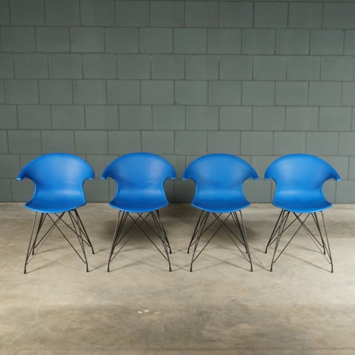 Sillas tipo cubo azules vintage – al estilo Vitra Eames