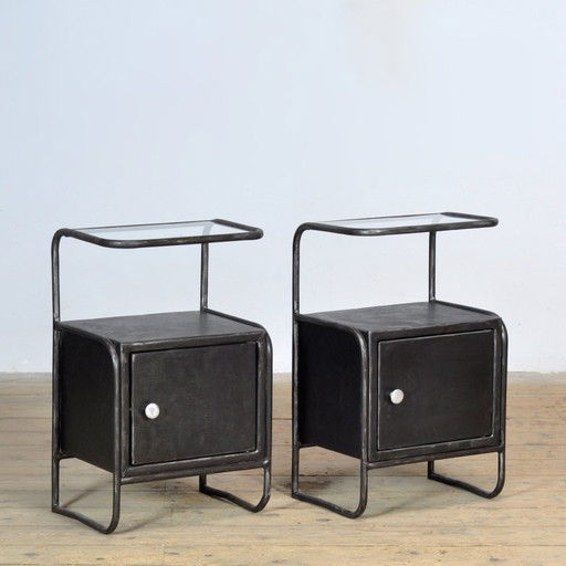 Set ijzeren nachtkastjes, jaren 50