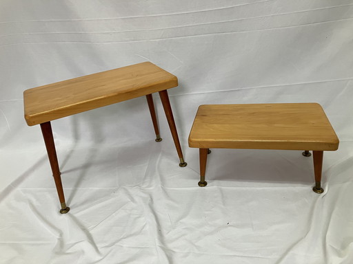 Vintage bijzettafels of plantentafels set van 2 met messing.