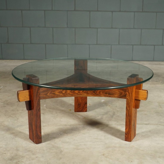 Vintage Brutalist coffee table – rosewood – 1970s – Glass (photo 6 of 12)