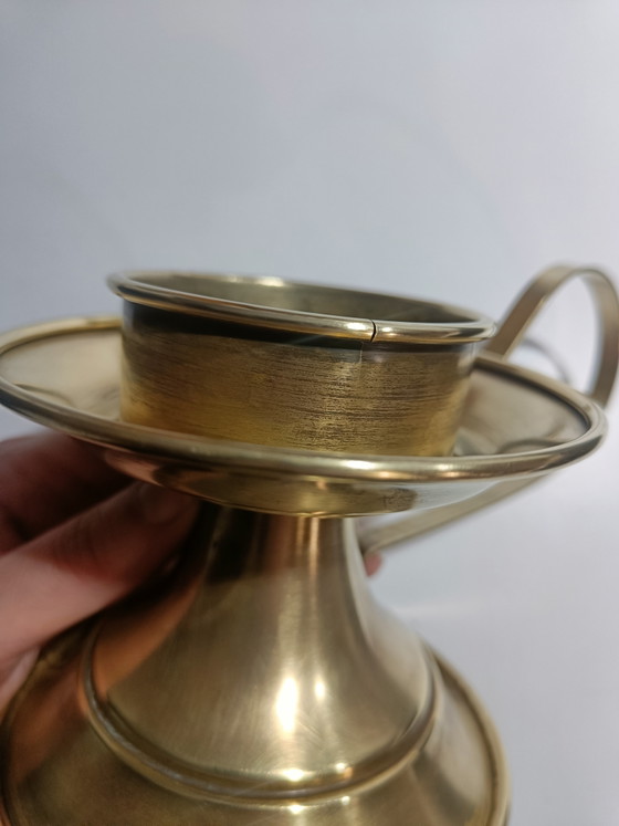 Image 1 of Vintage brass candle holder / tealight stand with handle – Hollywood Regency style