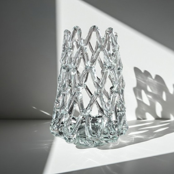 Image 1 of Murano-Glasvase aus der Mitte des 20. Jahrhunderts – Gittermuster aus Kristallglas im Art-déco-Stil