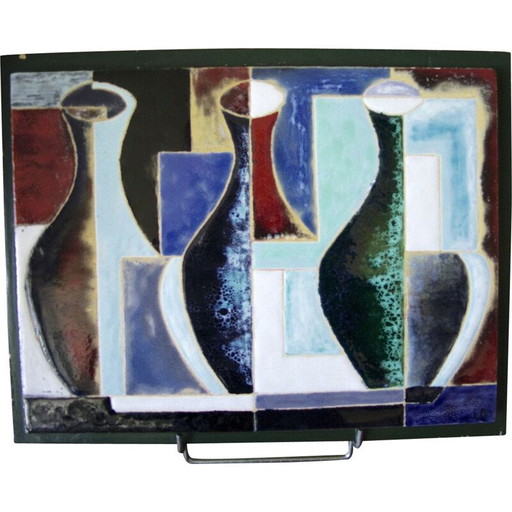 Vintage cubist ceramic panel, 1977