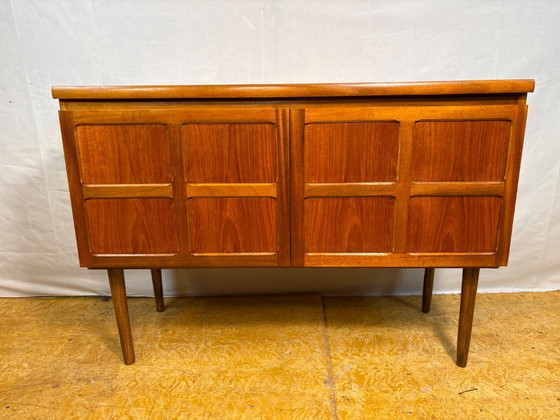 Image 1 of Mid-Century Retro Vintage Teak Sideboard by Nathan 1960s    Square Design • Two Doors • British Design Classic    A striking mid
