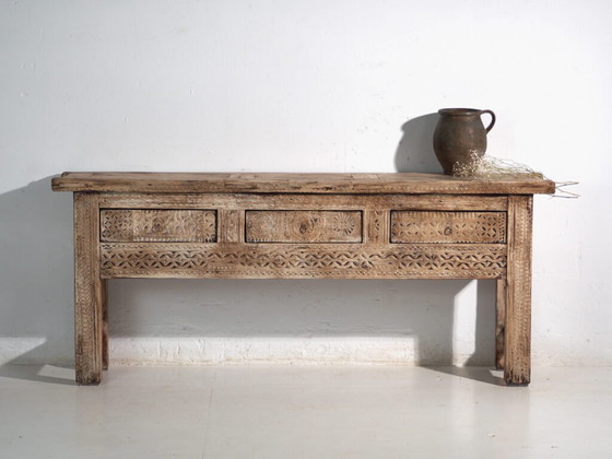 Antique carved console table in elm wood – China, circa 1930 – Iron (photo 40 of 40)