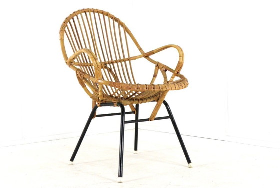Image 1 of Set of 3 rattan armchairs + vintage rattan coffee table, Rohe, Noordwolde