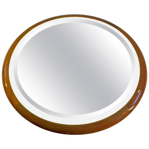 Miroir rétro-éclairé vintage en bois de cerisier, Italie 1970