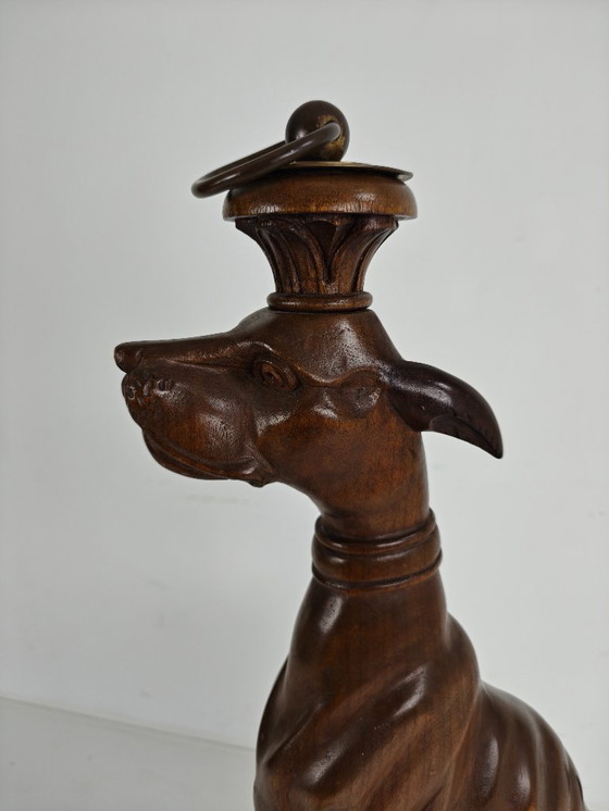 Image 1 of Hand-Carved Wooden Greyhound Statue – 20th Century