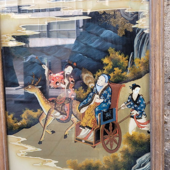 Image 1 of Miroir peint / Peinture sur verre « Scène traditionnelle », dynastie Qing, vers 1870 - Chine