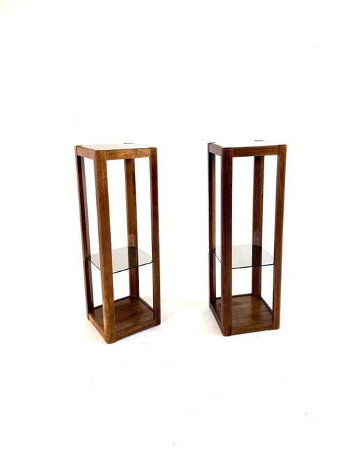Supporto per piante vintage in teak e vetro fumé, Uldum Møbelfabrik anni '60 – plantentafel, Glass, Wood (photo 2 of 11)