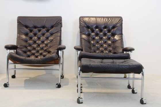 Pair of Noboru Nakamura ‘Bore’ Leather Lounge Chairs, Ikea, Adjustable recliner chair, Chrome (photo 3 of 14)