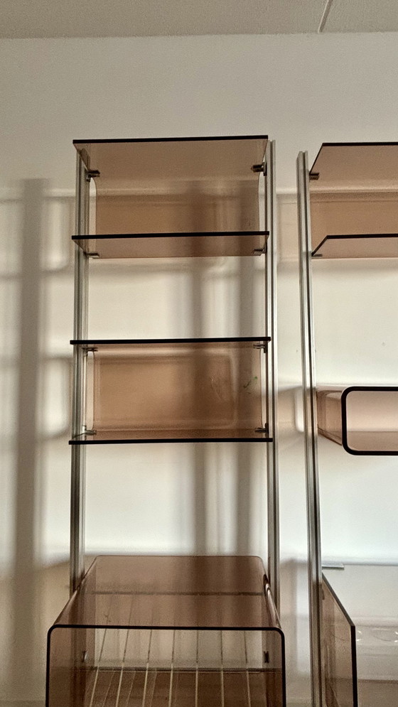 Image 1 of Michel Dumas Chrome Plexiglass Shelf Units by Roche Bobois