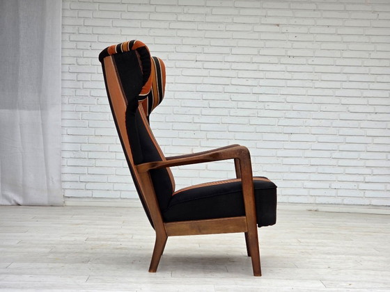 Image 1 of Anni '60, poltrona danese con schienale alto di Fritz Hansen, lana per mobili, legno di faggio.